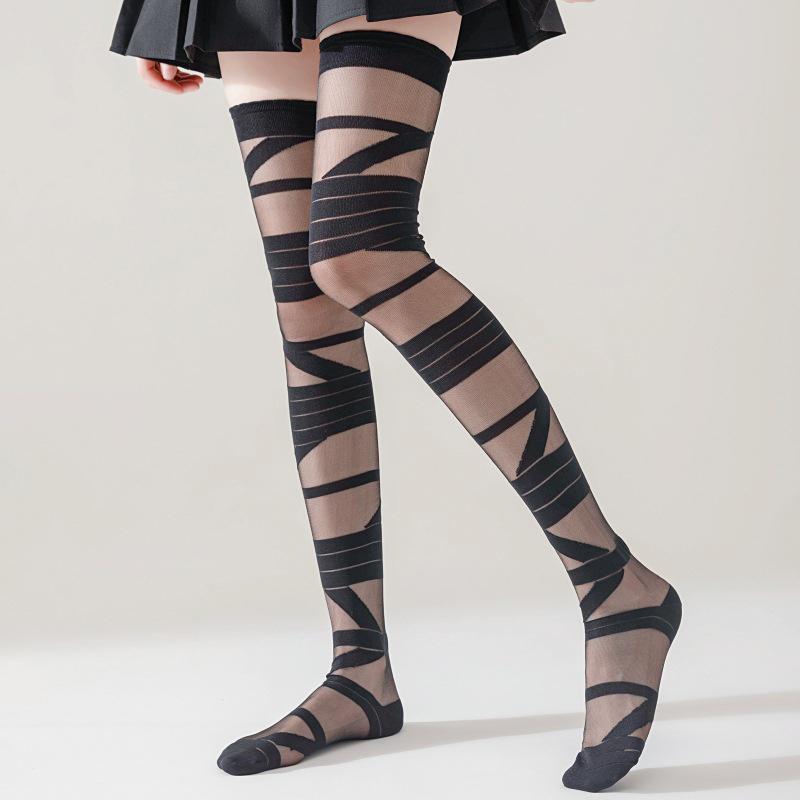 1Pair White Bandage Wool Knee Stockings Women Lolita Cross Straps Sexy Sock