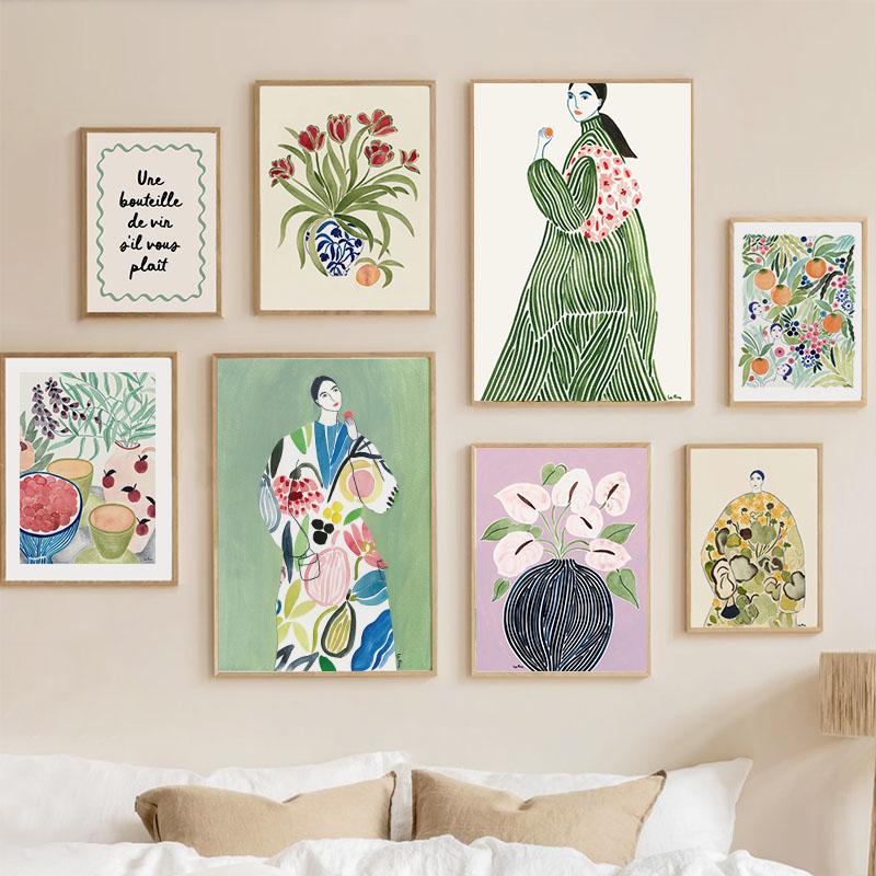Tulip Vase Woman Coat Flower Fruit  Abstract Gallery Posters And Prints Wall Art Canvas Painting Pictures For Living Room Decor
