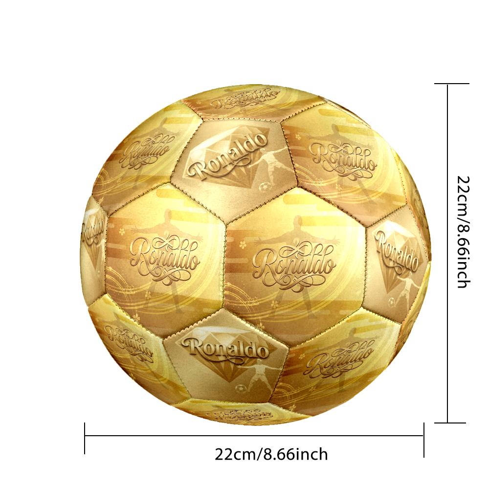 Ronaldo's Golden Name Marble Size 5 Football Machine Sewn Indoor/Outdoor Training and Matches Unique Gift for Soccer Lovers Birthday/Christmas Wedding