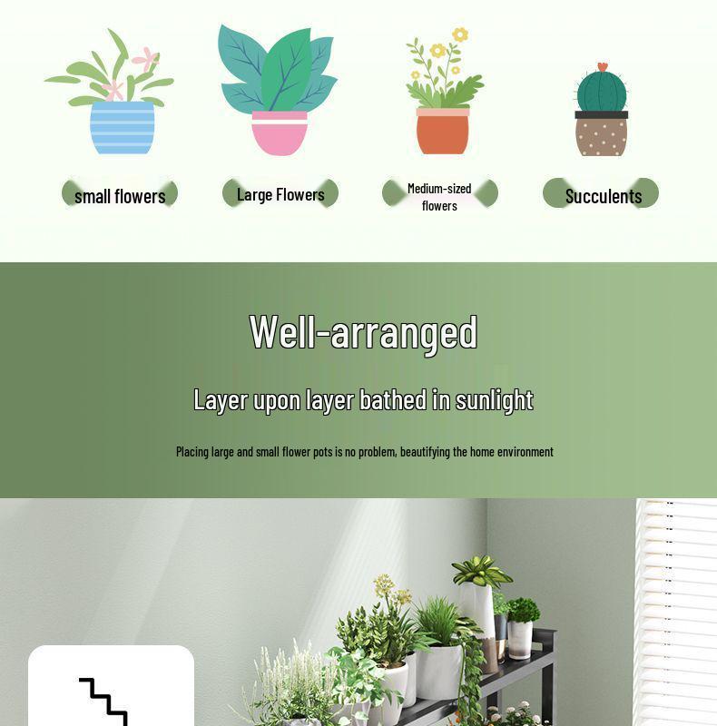 Wrought Iron & Wood Multi-Layer Flower Pot Stand for Balcony or Living Room