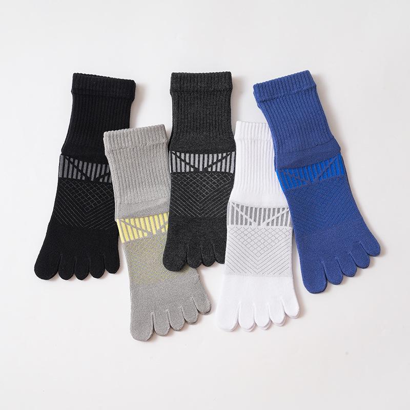 Autumn-Winter Five-Toe Sports Socks - Sweat-Absorbent, Breathable, Thick Pure Cotton, Anti-Odor, Mid-Calf Length