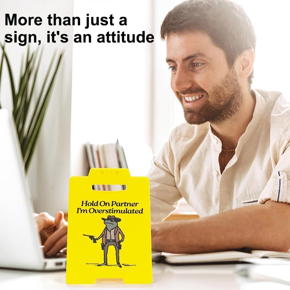 Caution Overstimulated Desk Sign Funny Humor Office Desks Cubicle Decor Desktop Decoration For Table Bedroom Study Room Stress Relief