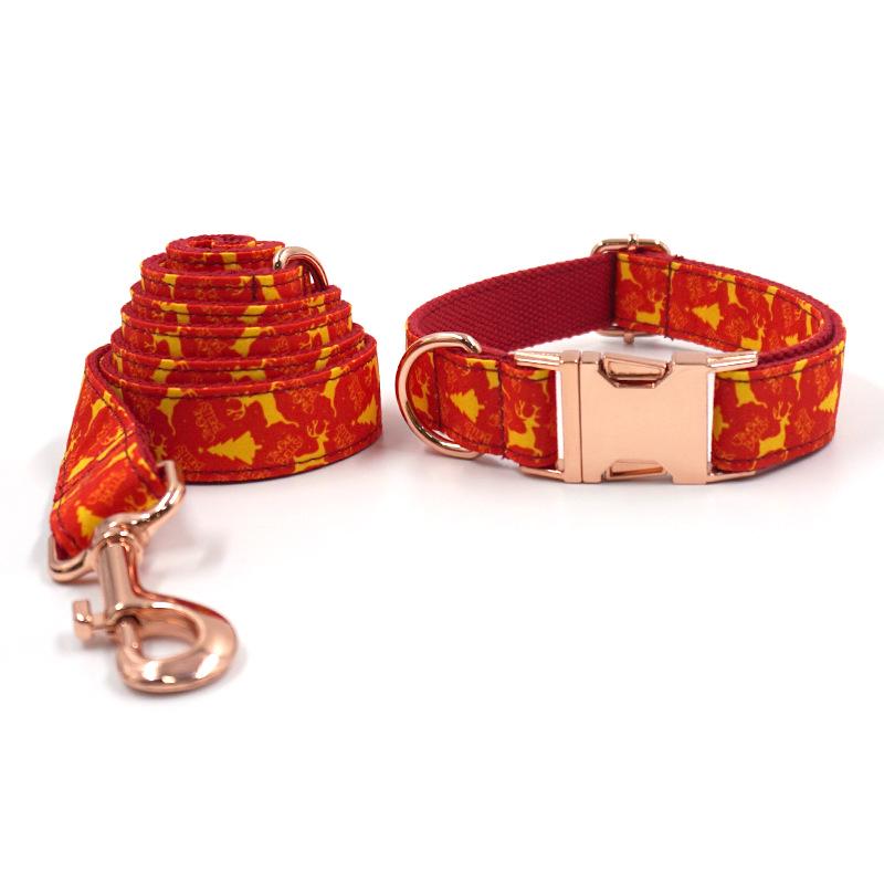 INS Christmas Dog Collar & Leash Set with Deer Design L