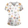 Women's Clothing Cartoon 3D Print V-neck Women's Working Clothes Tops Short Sleeve With Pockets Carers Medical Nurse Uniform