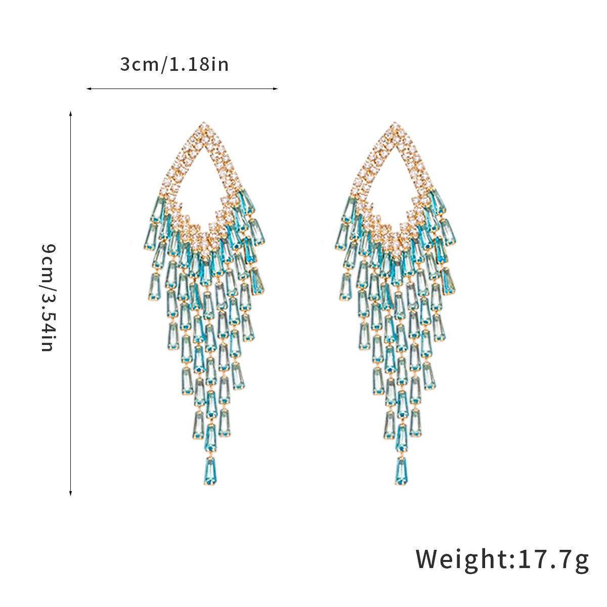 

Zircon Rhombus Fringed Earrings European and American Exaggerated Fashion Versatile Earrings Light Luxury High-end Earrings Women