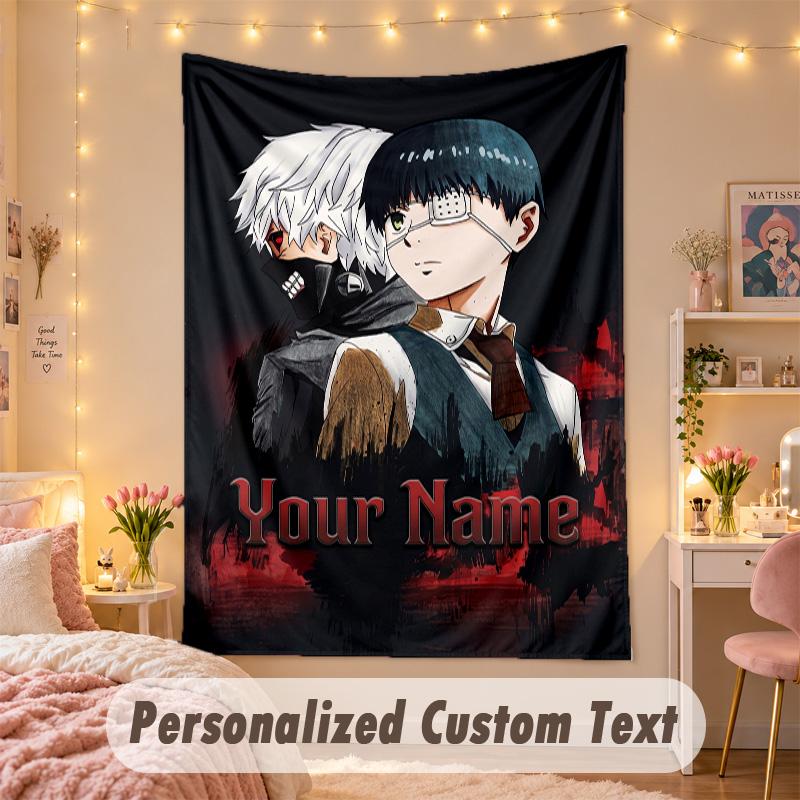 Custom Personalized Tapestry,Tokyo Ghoul Print Custom Name Text Wall Art Hanging for Bedroom