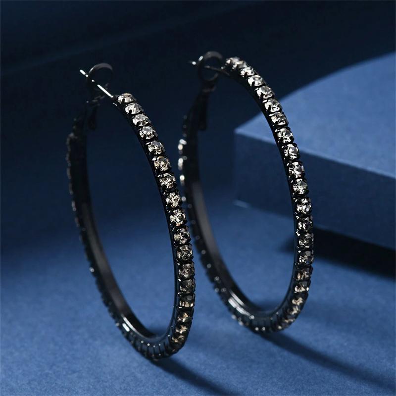 Exaggerated Sparkly Rhinestone Hoop Geometric Earrings Hook for Women Big Round Pierced Earrings Wedding Party Jewelry Gifts
