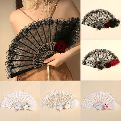 1PC Lace Flower Lightweight Handheld Fan Retro Party Photo Prop Royal Palace-Style Lolita Gothic Fan Fake Rose Decor