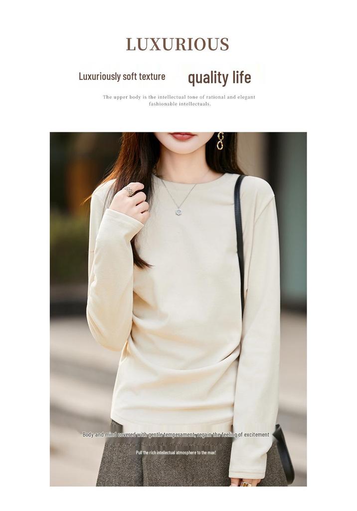 2025 Fall/Winter Women's Round Neck Pleated Double-Sided Fleece Long-Sleeve Knit Top