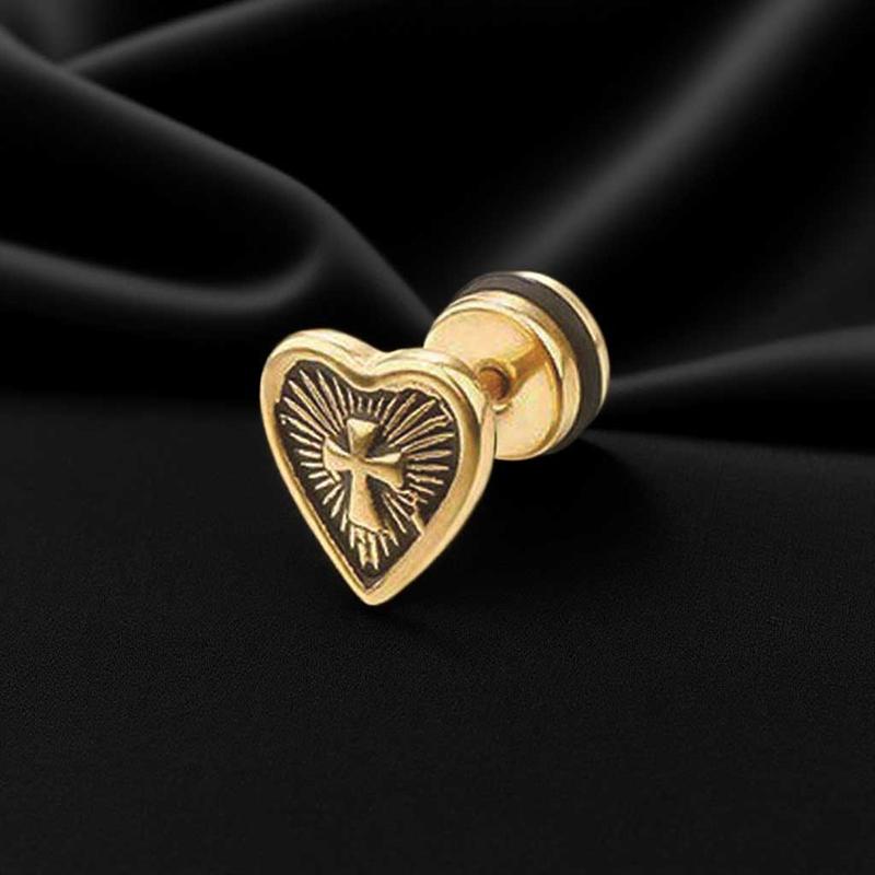 

1 шт. Модные простые серьги-сердечки для мужчин и женщин, готические панк, темное священное сердце, серьги-гвоздики с крестом, ювелирный подарок золотой