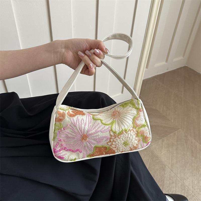 Women Floral Sequin Embroidery Shoulder Bag Luxury Sparkling Purse for Cocktail Party Prom Formal Events