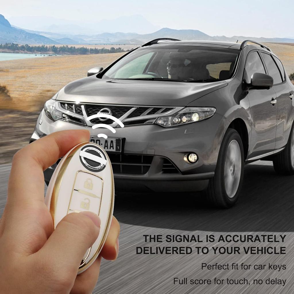 SUNCARACCL for Nissan Key Fob Cover with Leather Keychain, Soft TPU Full Protection Key Case Shell for Nissan Altima Maxima Rogue Armada Pathfinder