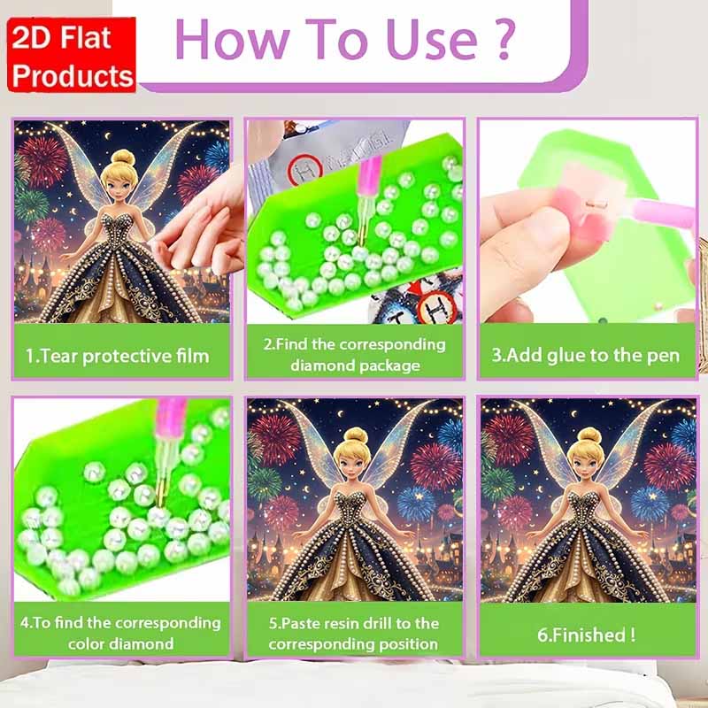 Disney Pearl Painting Set Tinker Bells Dazzling Appearance At The Castle Fireworks Night Sparkling Painting Crafts Home Wall Decoration Handmade Gift
