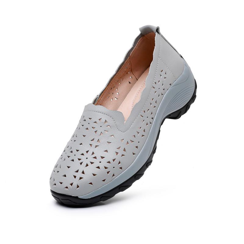 GKTINOO Women's Shoes Summer 2025 Real Leather Casual Sports Sandals For Women Hollow Wedge Sandals Mom Thick Soled Roman Sandal