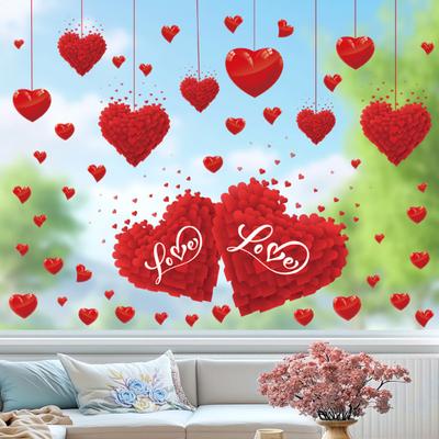 Adesivi Statici per Finestre a Forma di Cuori Rossi Riutilizzabili per San Valentino, Matrimonio, Festa di Compleanno