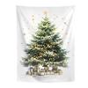 Festive Window Hanging Merry Christmas Tapestry, Wall Fabric Backdrop, Xmas Tree Winter Holiday Party Scene Decoration Art for Living Room,