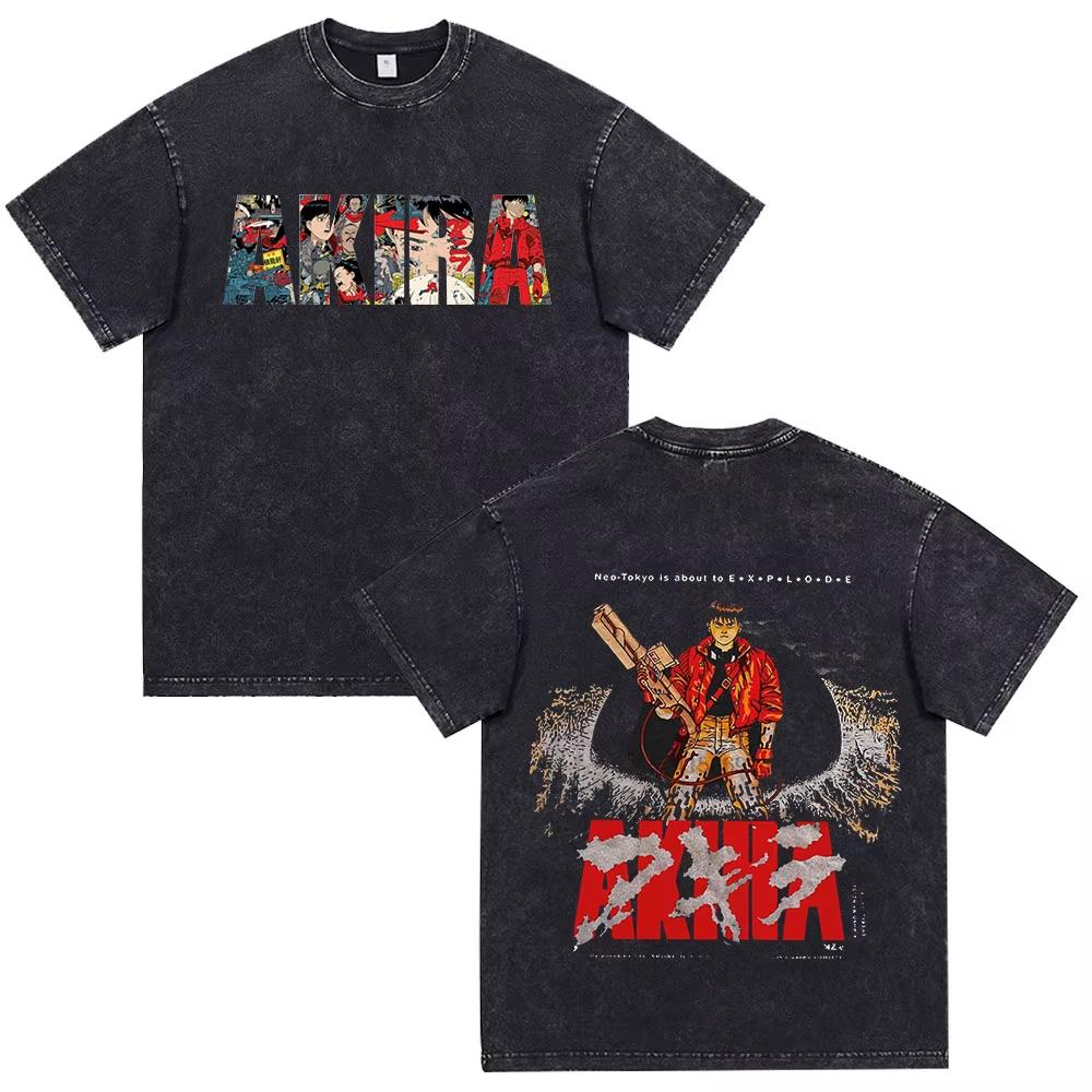 Japanese Anime Akira Washed Vintage T Shirt Science Fiction Cartoon Movie Shotaro Kaneda T-shirt Gothic Cotton Oversized T-shirts