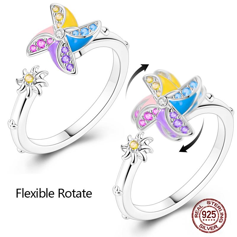 Free Size 925 Sterling Silver Ring Butterfly Sun Moon Sunflower Crystal Original Adjustable Rings for Women Wedding Jewelry Gift