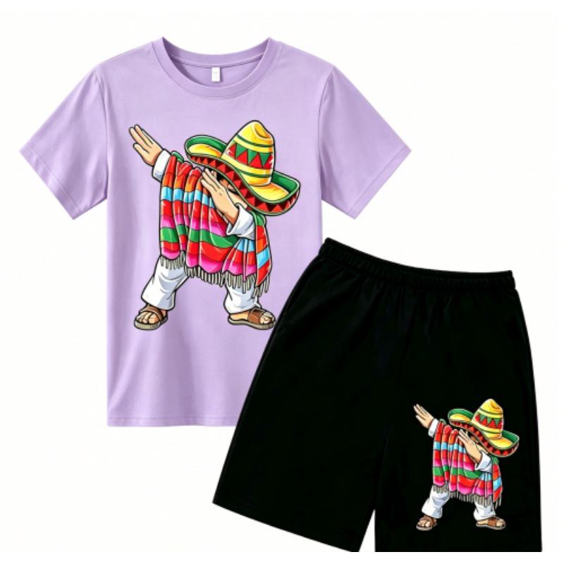 Fashion Cartoon Characters with Cool Stylish Designs Print Outdoor Street Kids T-shirt and Shorts Summer Home Casual Outfit Boy and Girl's Sports Set