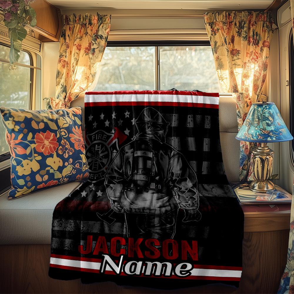 Firefighter Theme Rv Customize Your Name Blanket Comfortable Soft Lightweight Multiseasonal Blanket For Travel Camping Picnics Sofas Rvs Beds Living