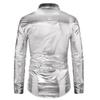 Mens Sequin Long Sleeve Shirt Party Nightclub Dance T-Shirt Shiny Button Tops