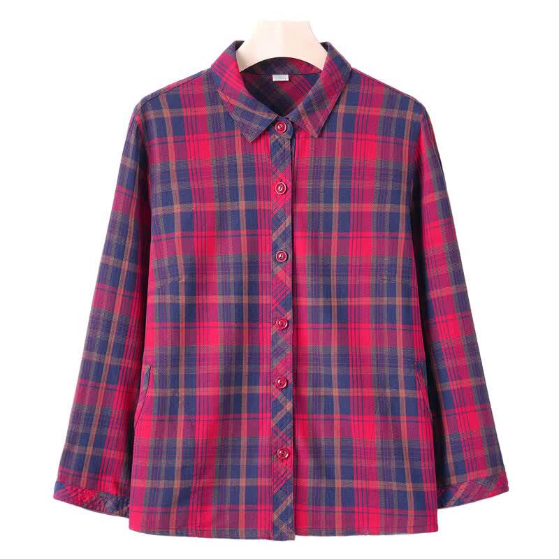 YUZHAOLIN Women's 100% Cotton Plaid Long Sleeve Shirt