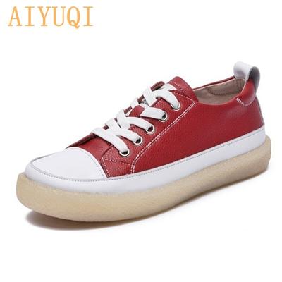 Femmes printemps chaussures en cuir véritable tendance couleur correspondant femmes chaussures fond plat à lacets décontracté fille étudiant chaussures