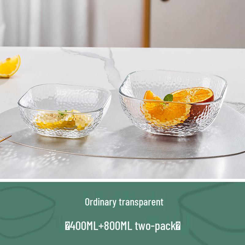 Čtvercová salátová mísa z tepaného skla na ovoce, dezerty a skladování - Elegantní domácí stolní nádobí