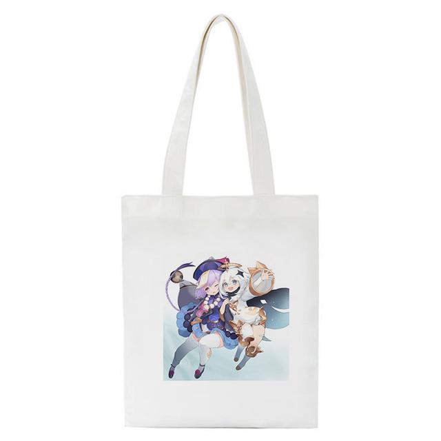 Shopper Genshin Impact Qiqi Anime Shopping Bag Harajuku Canvas Bag Large Capacity Collapsible Kawaii Women Shoulder Bag Handbag