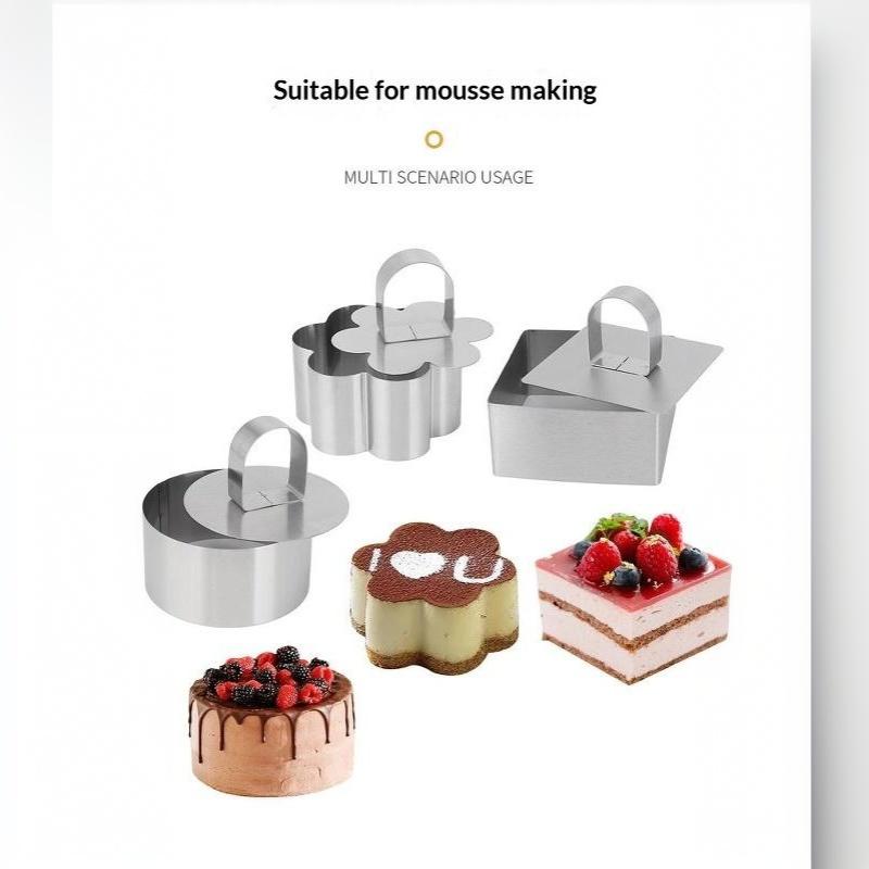 Stainless Steel Mousse Cake Ring Molds with Press Plate 1/4 Pcs Multi Shapes for Commercial Bakery Dessert Making