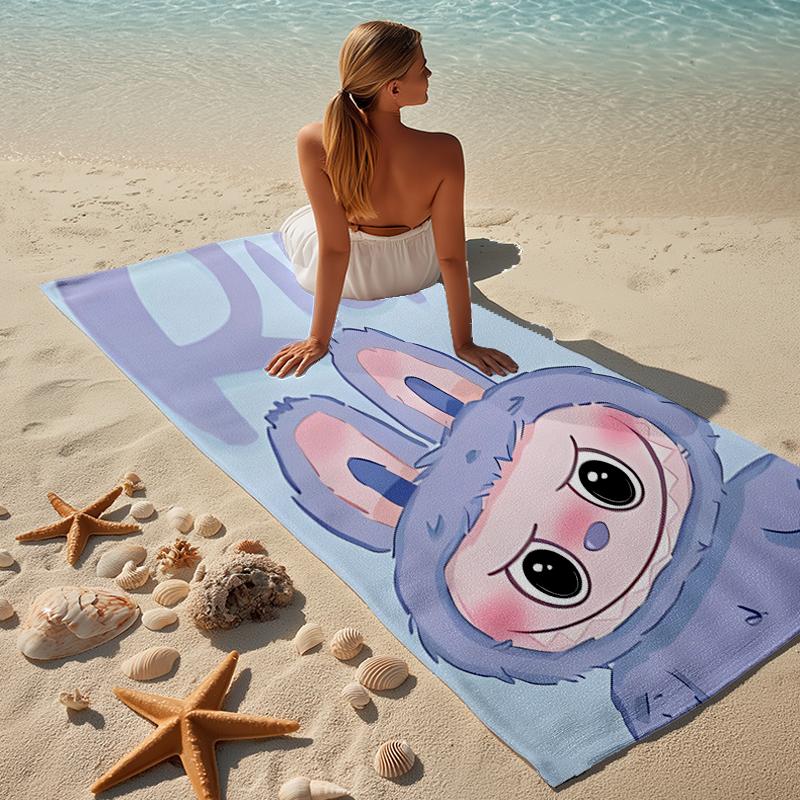 proof beach towel with a labubu pattern - soft,absorbent,quick-drying,machine washable - perfect for swimming,camping,bathing