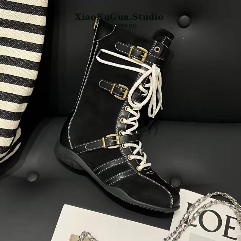 Niche Retro Platform Boots Women's 2025 New Autumn Versatile Belt Buckle Martin Boots Strap Short Boots Boxing Boots
