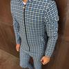 European American Men's Casual Sportswear Autumn New Stand-Up Collar Zip Cardigan Jacket+Fashion Trousers Grid Suits