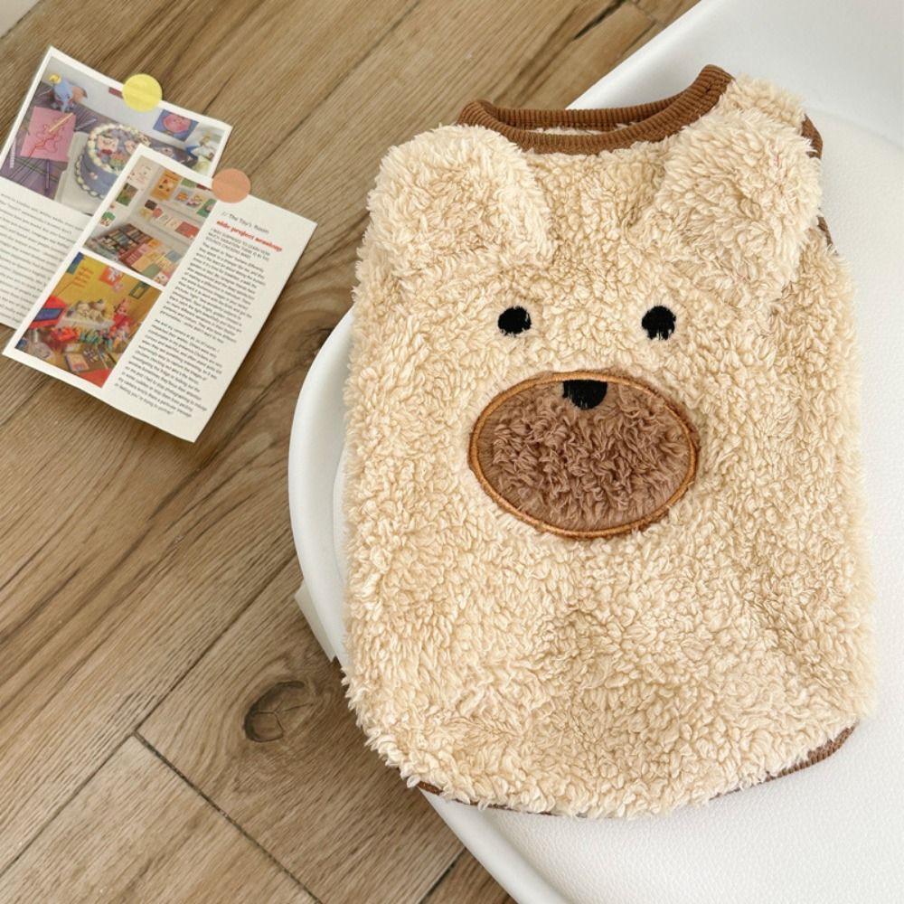 Polyester Dog Winter Coat Cute Puppy Bear Sweater Dog Pullover Plush Teddy Bear Vest  Indoor