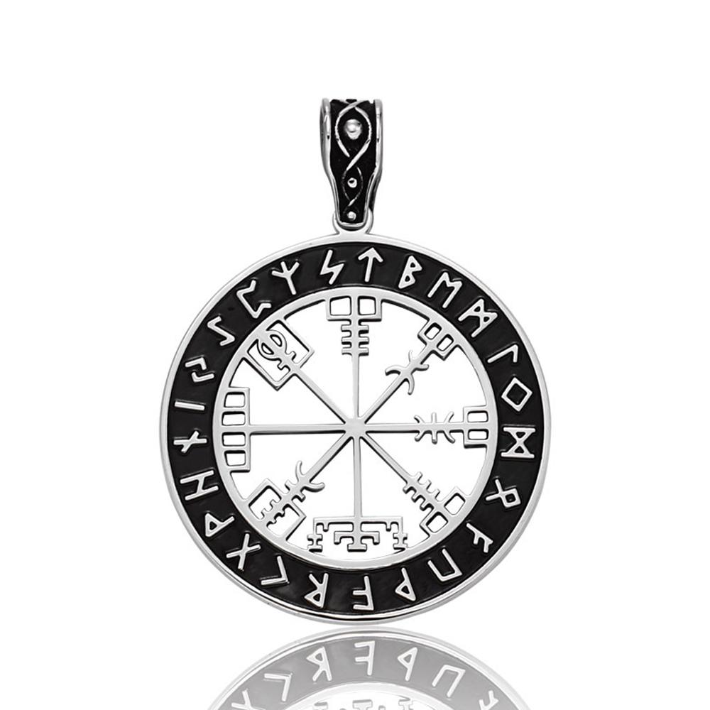 Vintage Viking Stainless Steel Viking Compass Necklace Pendant Men Chains Biker Nordic Odin Rune Pendant Amulet Jewelry Gift