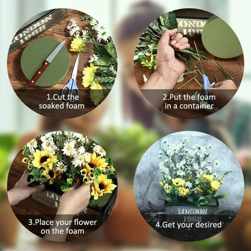 Green Floral Foam, 10PCS Round Floral Foam Brick, Dry Floral Foam Blocks, Artificial Flower Mud DIY Flower Arrangement Kit