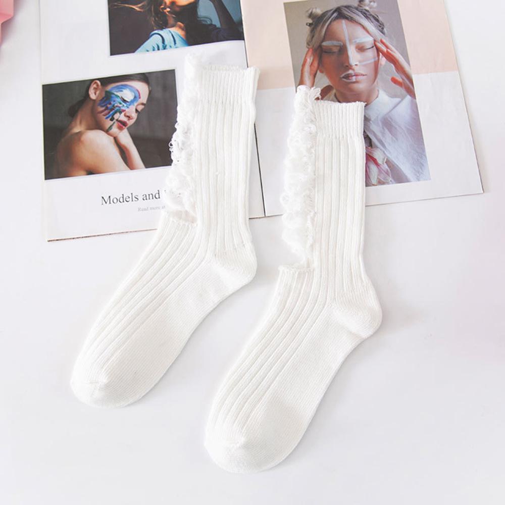Distressed Solid Color Cotton Knit Gothic Hem Ribbed Beggar Socks Ripped Socks Summer Stockings