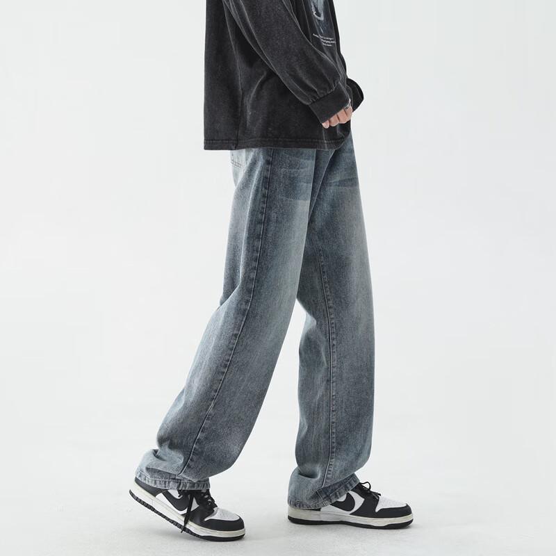 Dingfengbaoluo Men's American High Street Denim Jeans