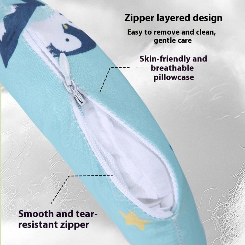 Breathable Cotton Baby Pillow Crescents Shape Neck Support Cartoon Pattern Bedding Pillow for Newborns