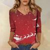 Women's T Shirt CHristmas Print 3/4 Sleeve Daily Weekend Fashion Basic V- Neck Regular Top