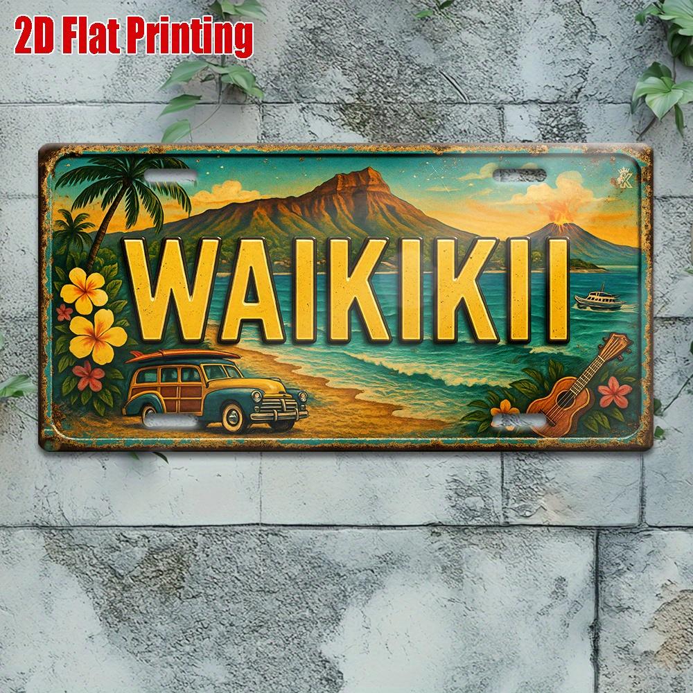 D Flat Pc Waikiki Island Atmosphere Sign Suitable for Aloha Bar Area Tropical Lounge Surf Shack Decor Floral Art Corner