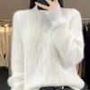 Women's Half-High Collar Cable Knit Wool Sweater - Long Sleeve, Loose Fit, Versatile, Thickened for Autumn and Winter.
