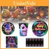 Helles Halloween-Leuchten Einweg-Partyzubehör-Set für 12 mit Papptellern, Bechern, Servietten und Tischdecke