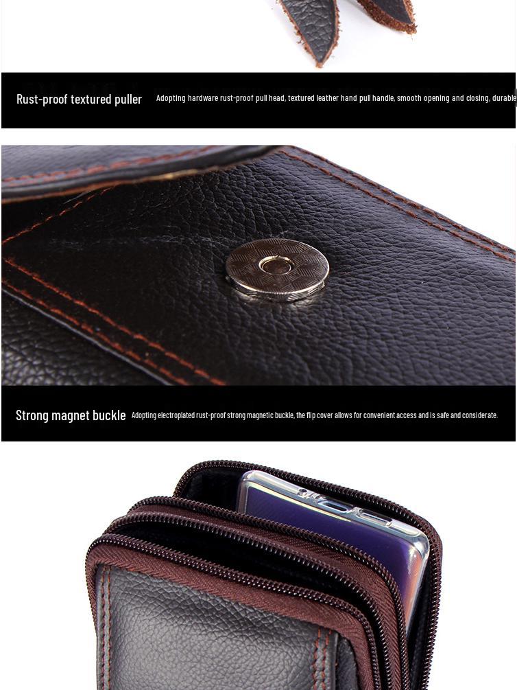 Multifunktionale Crossbody- und Hüfttasche für Herren - Handy- und Münzhalter aus Rindsleder