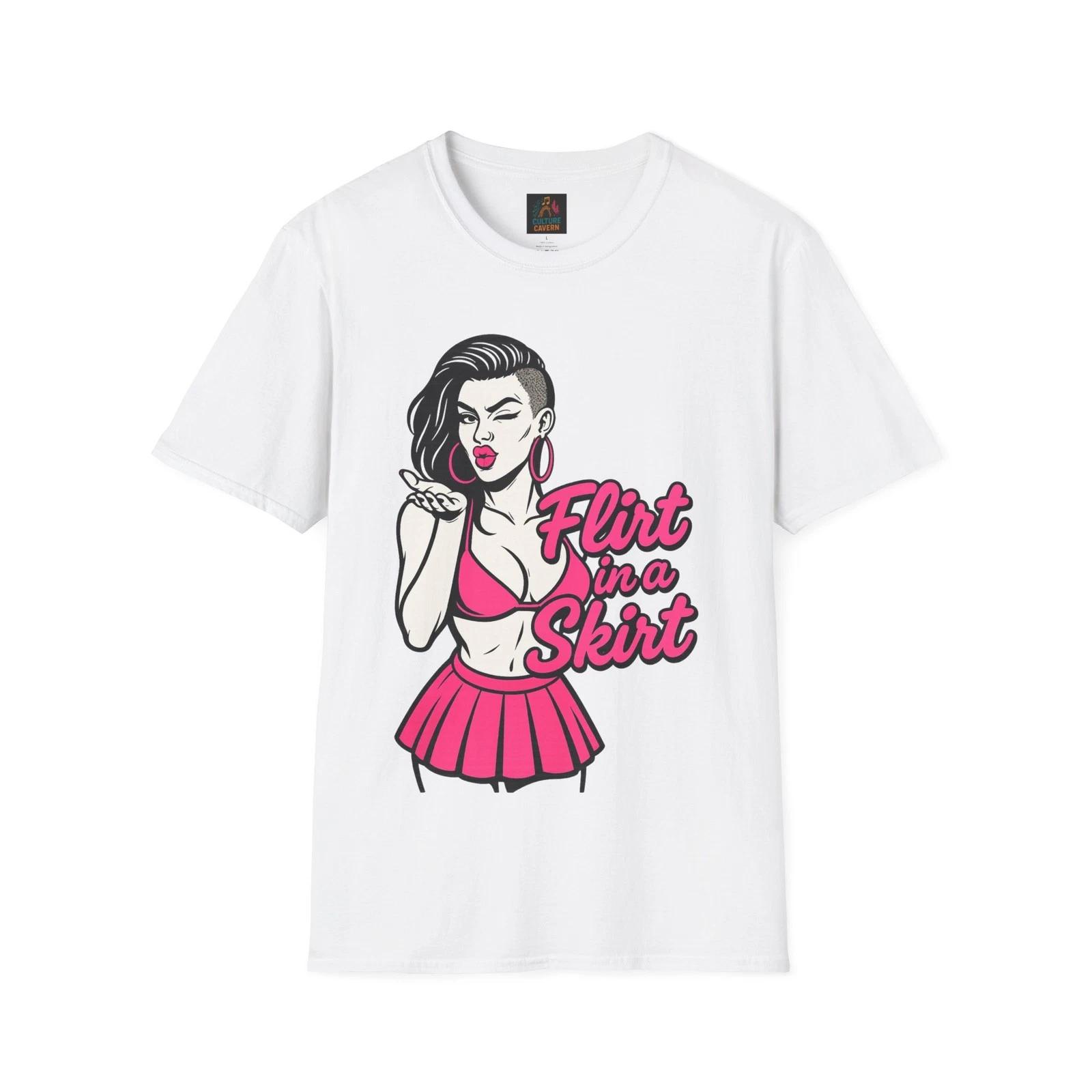 Flirt In A Skirt, Cute and Flirt Graphic T-shirt - Sexy Black and White Edition M