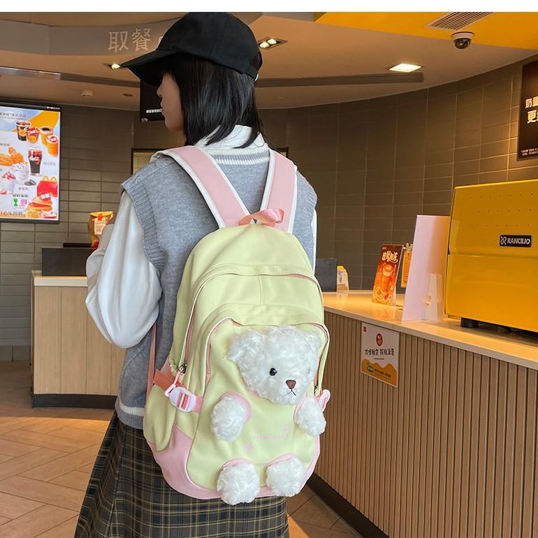 Cute Bear Schoolbag Female Junior High School Student New Backpack Sweet Versatile Backpack Female