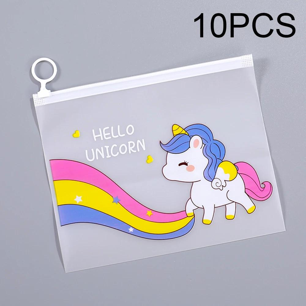 Runtow 10pcs 21x17cm Cute Unicorn Cartoon File Storage Bag, Transparent Zipper Storage Bag,Birthday Gift Bag,Baby Shower