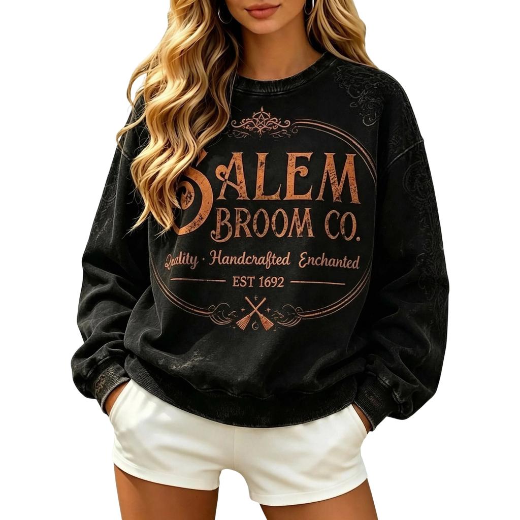 Women's Halloween Print Long Sleeve Neck Sweatshirt Casual Fall Pullover Top