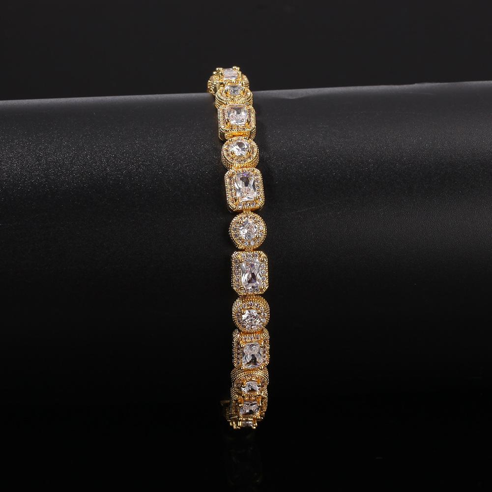 Hip Hop Professional Supplier 2019 New Launched Round&Square Stone Mix Gold Platinum Handmade Inlaid Iced Out Fancy Bracelet