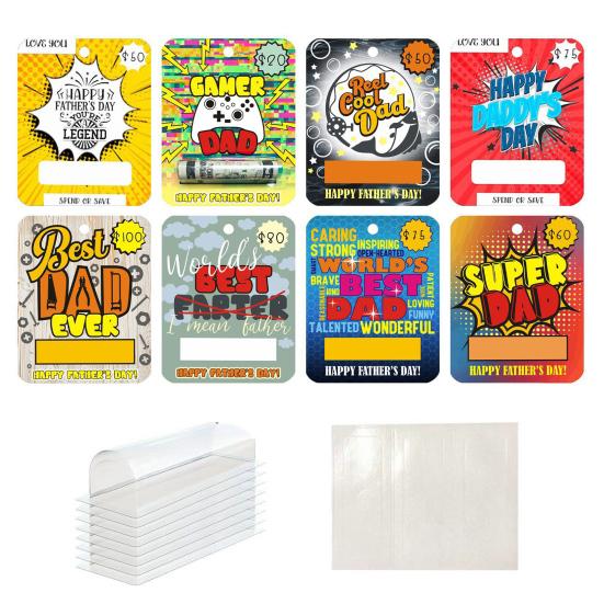 8 Pcs Father's Day Money Holder Ornaments Cash Money Holder Card with Plastic Cover And Adhesive DIY Father's Day Appreciation Gift
